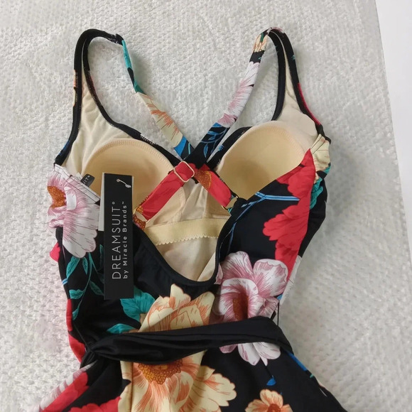 Dreamsuit Swimsuit Size 8 Black Floral Mircle Brands One Piece Slimming Control - Picture 8 of 16
